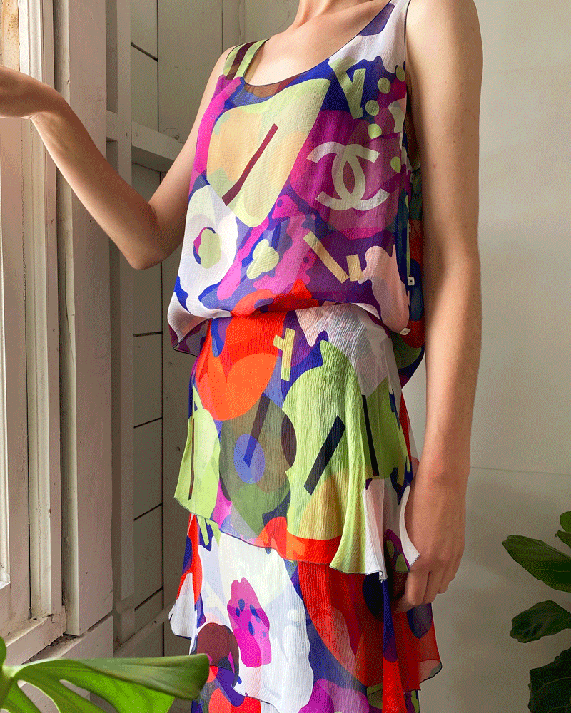 Y2K Chanel Silk Dress Set | S