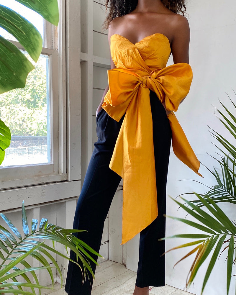 80s Donna Karan Silk Bow Bustier | S