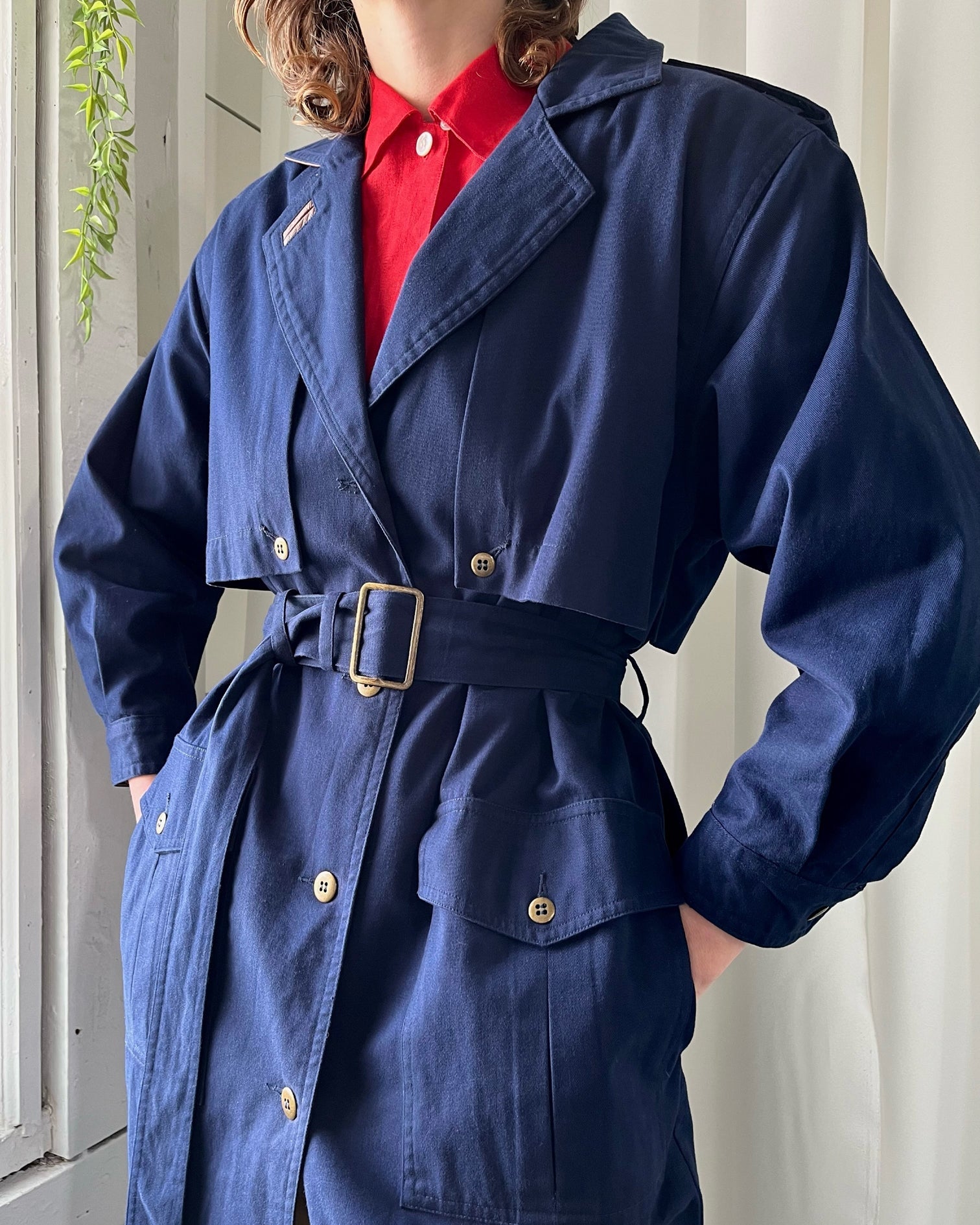 80s Classic Belted Navy Trench - Lucky Vintage