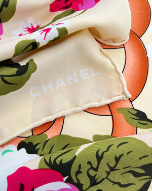 Oversized Chanel Floral Chain Print Silk Scarf