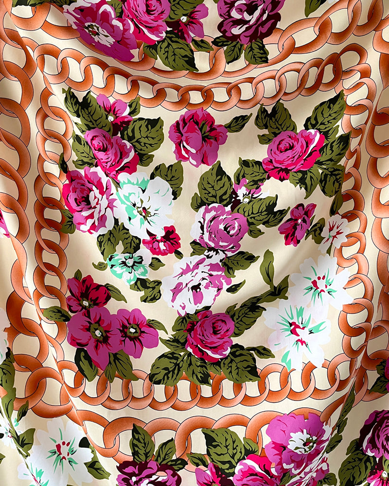 Oversized Chanel Floral Chain Print Silk Scarf