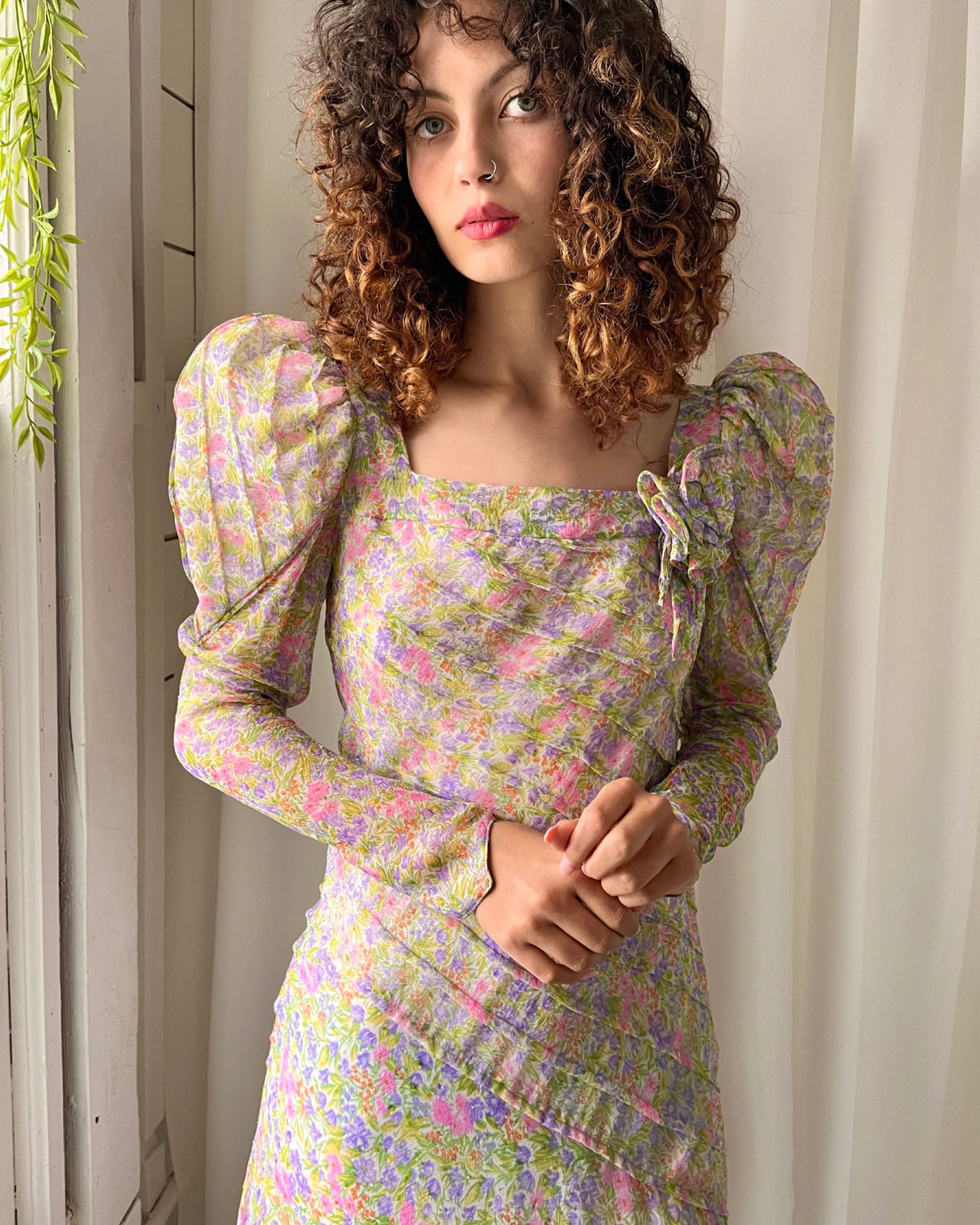 80s silk dress Vintage 80s Sage Green Silk Blend One Shoulder 3-D Flower Wiggle Dress LA Retro Girl