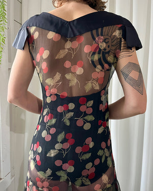 30s Silk Cherry Print Dress