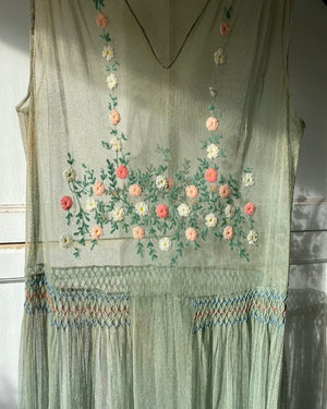 20s Embroidered Mesh Dress
