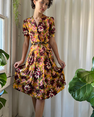 40s Rayon Jersey Floral Dress