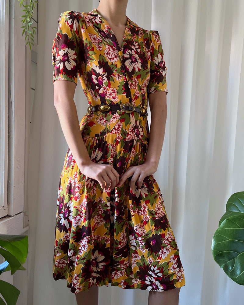 40s Rayon Jersey Floral Dress