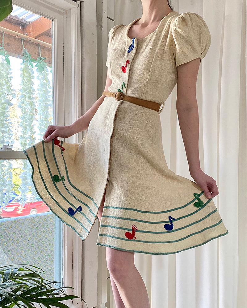 40s Music Note Dress | XS