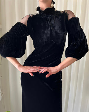 30s Silk Velvet & Mesh Gown