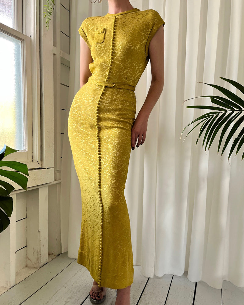 30s Chartreuse Gown | S - Lucky Vintage 30s Chartreuse Gown | S - Lucky Vintage