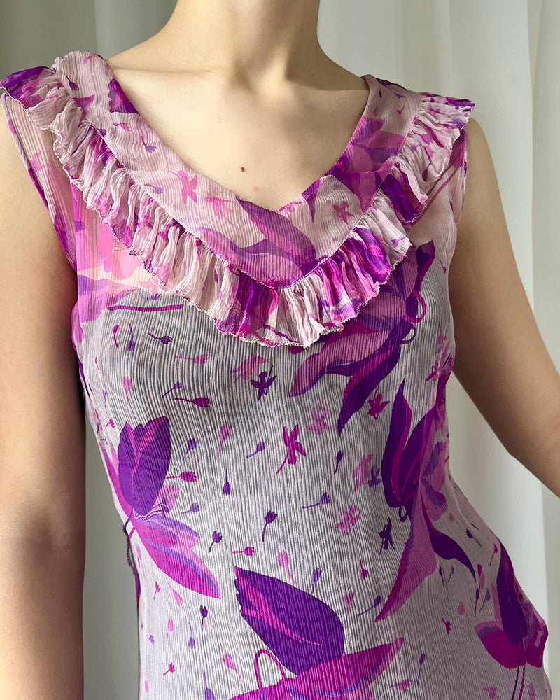 30s Floral Silk Dress | XS-S