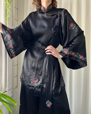 30s 3pc Embroidered Silk Lounge Set