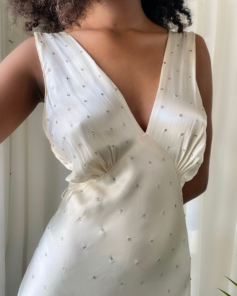 30s cocktail dress 30s Rhinestone Studded Satin Gown | S-M