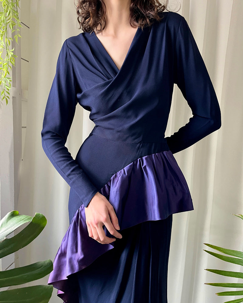 40s Navy Ruffle Gown | S 40s Navy Ruffle Gown | S