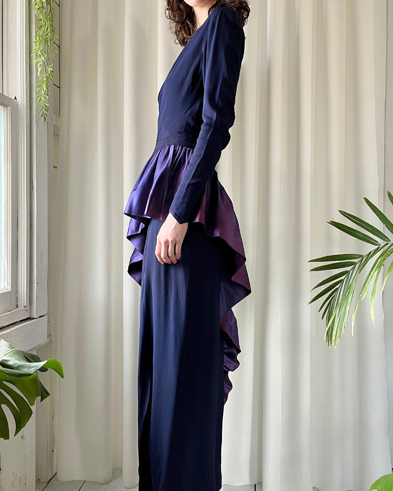 40s Navy Ruffle Gown | S 40s Navy Ruffle Gown | S