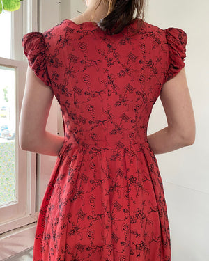 40s Novelty Embroidered Dress | S