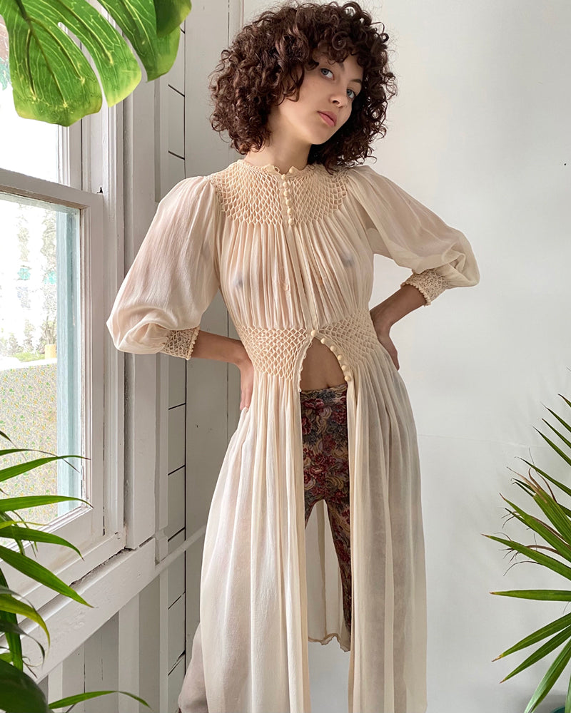 30s Silk Crepe Peignoir | XS-S