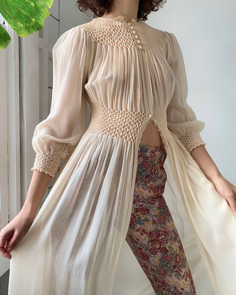30s Silk Crepe Peignoir | XS-S