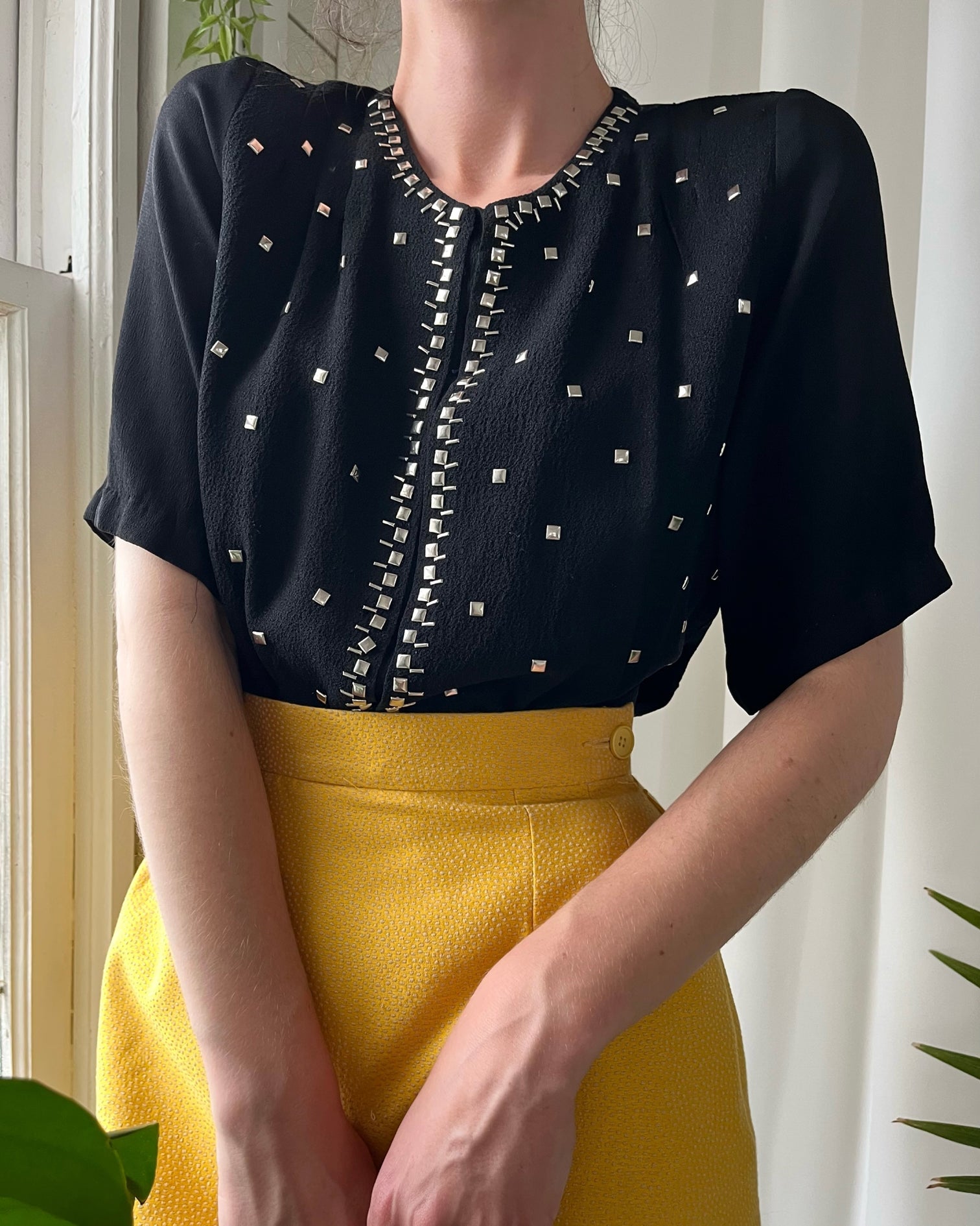 1940s Studded Crepe Blouse | S