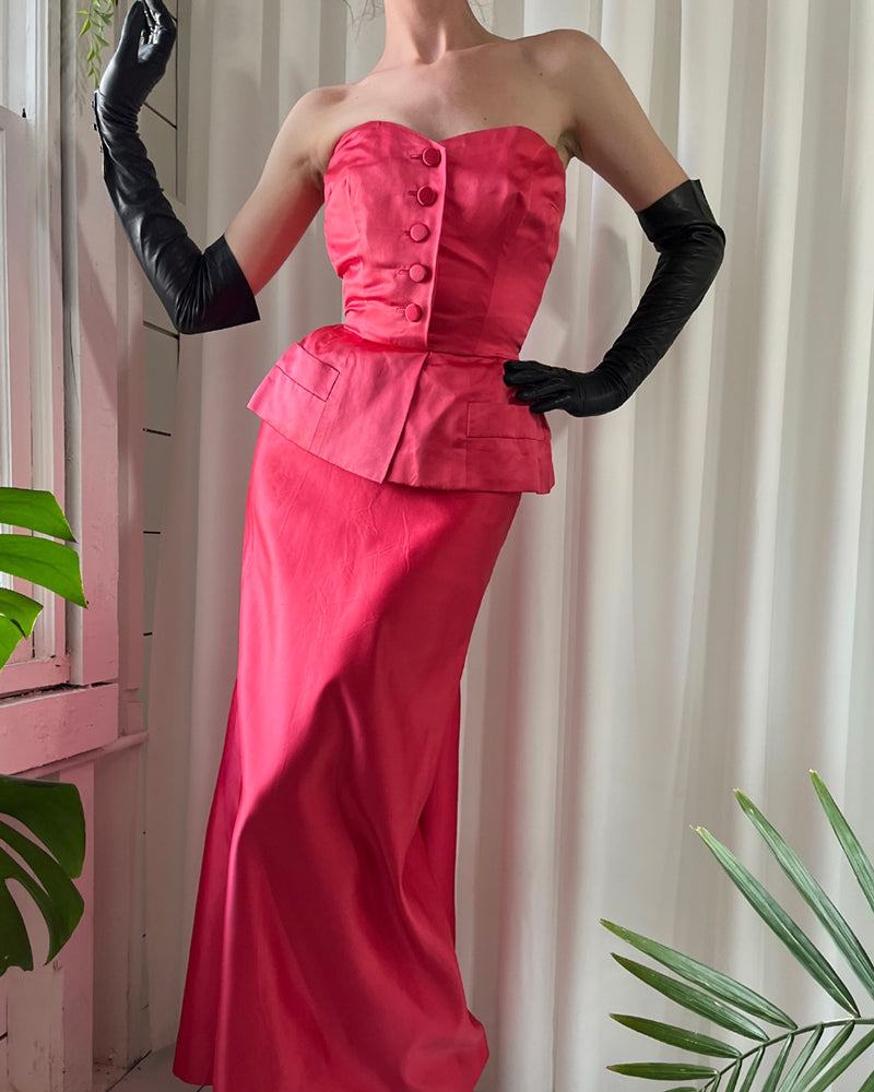 vintage christian dior dresses 2000 by John Galliano Purple Silk Sheer-Sleeve Asymmetric Draped Gown 50s Christian Dior Silk Gown