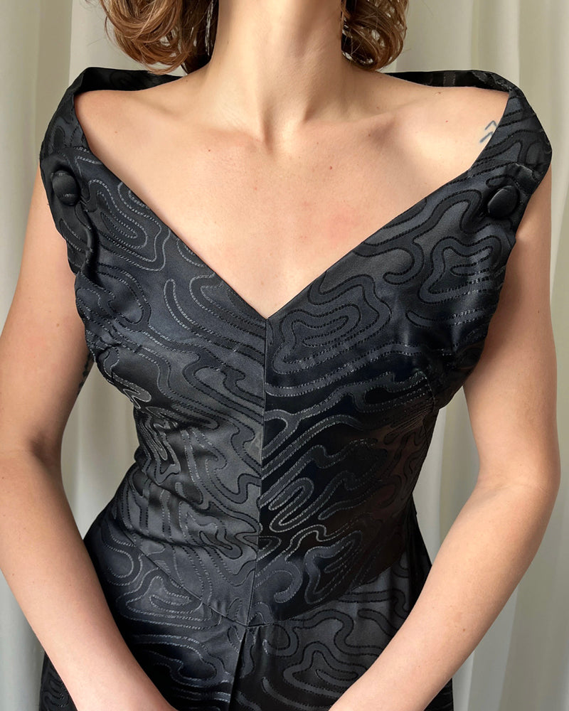 jacques satin dress 1950's Jacques Griffe Haute Couture Champagne Strapless Hourglass Gown