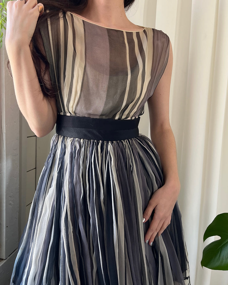 50s Galanos Striped Silk Dress