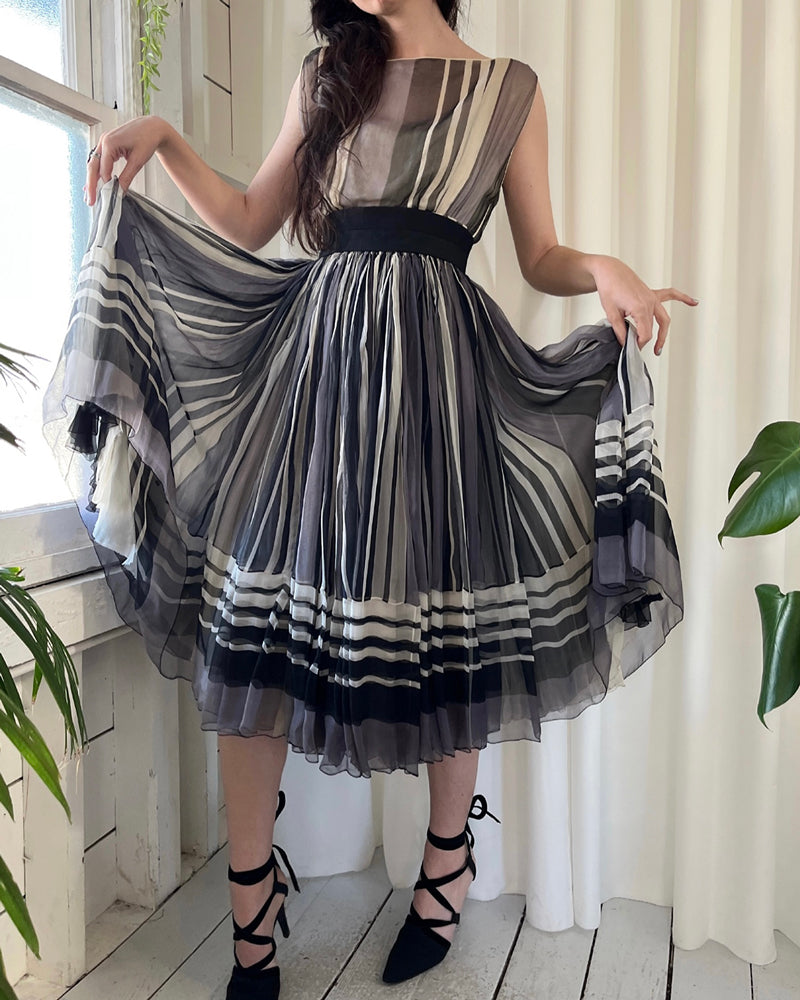 50s Galanos Striped Silk Dress