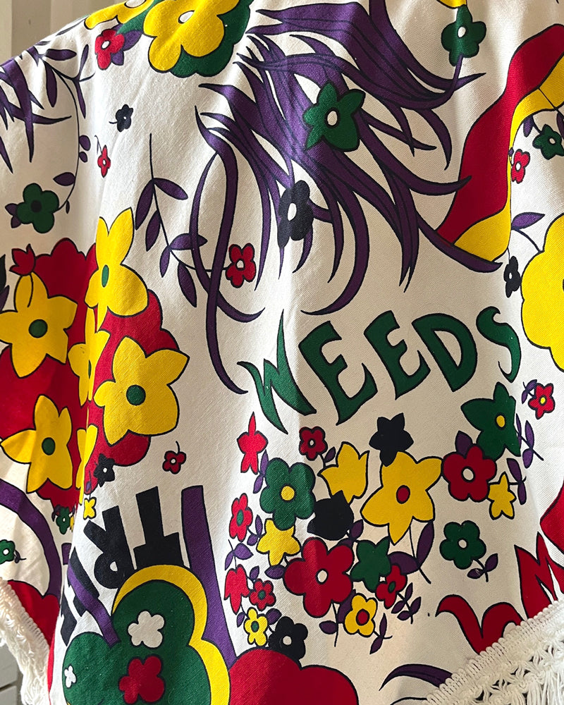 60s Novelty Hippie Print Poncho | XS-XL