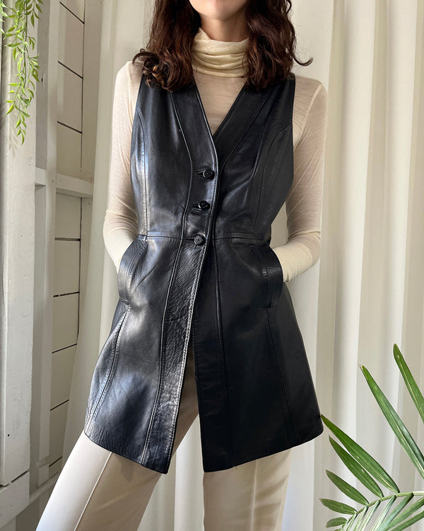 60s Loewe Leather Vest | M - Lucky Vintage