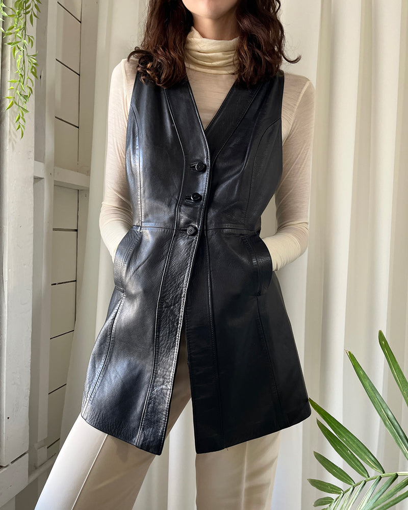 60s Loewe Leather Vest | M - Lucky Vintage