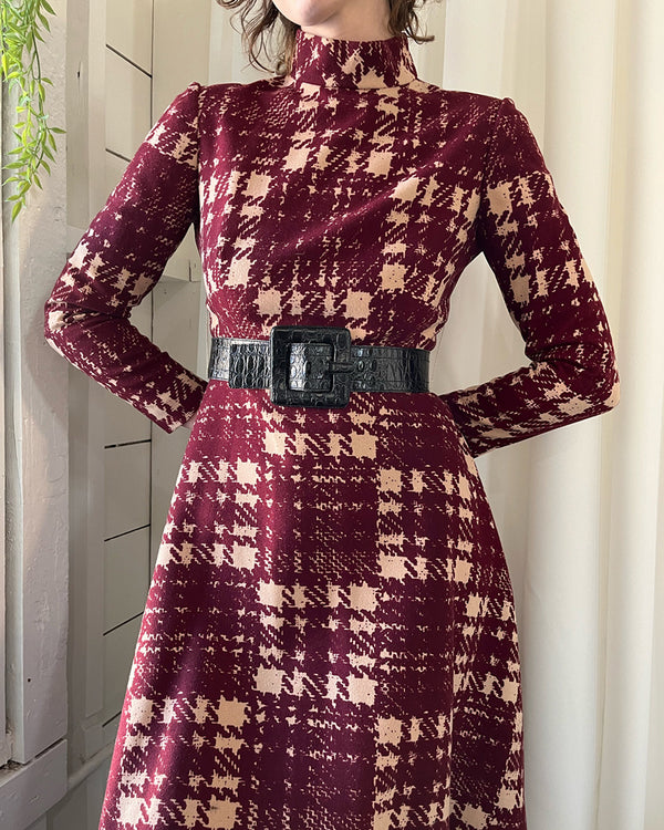 60s Teal Traina Houndstooth Dress | M - Lucky Vintage