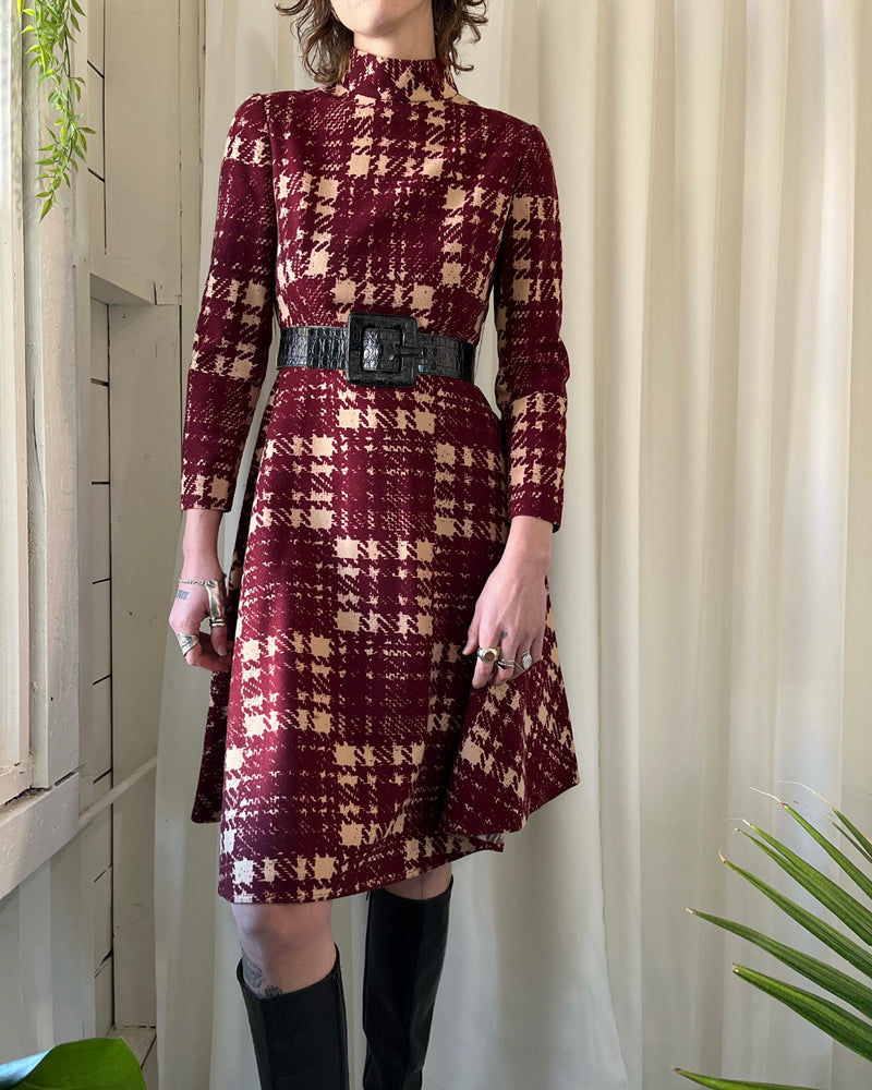 60s Teal Traina Houndstooth Dress | M