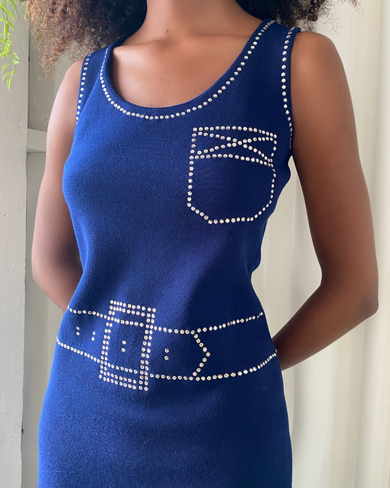 Chanel, Blue crocheted sleeveless dress - Unique Designer Pieces
