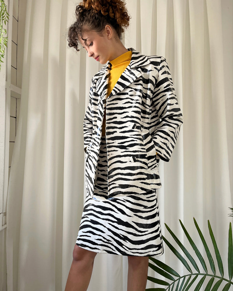 Shiny Zebra Ropets 60s Shiny Zebra Stripe Skirt Suit | S - Lucky Vintage