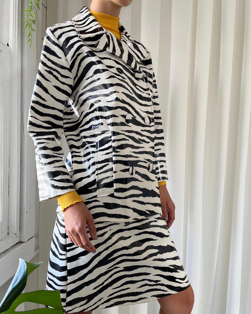 Shiny Zebra Ropets 60s Shiny Zebra Stripe Skirt Suit | S - Lucky Vintage
