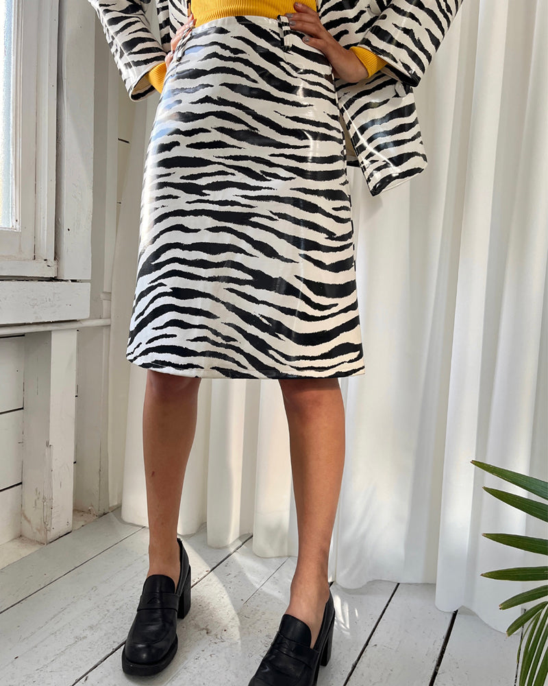 Shiny Zebra Ropets 60s Shiny Zebra Stripe Skirt Suit | S - Lucky Vintage
