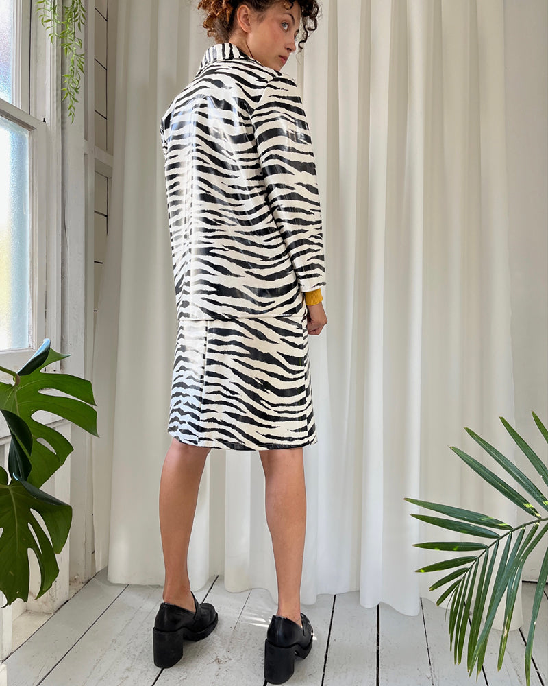 Shiny Zebra Ropets 60s Shiny Zebra Stripe Skirt Suit | S - Lucky Vintage