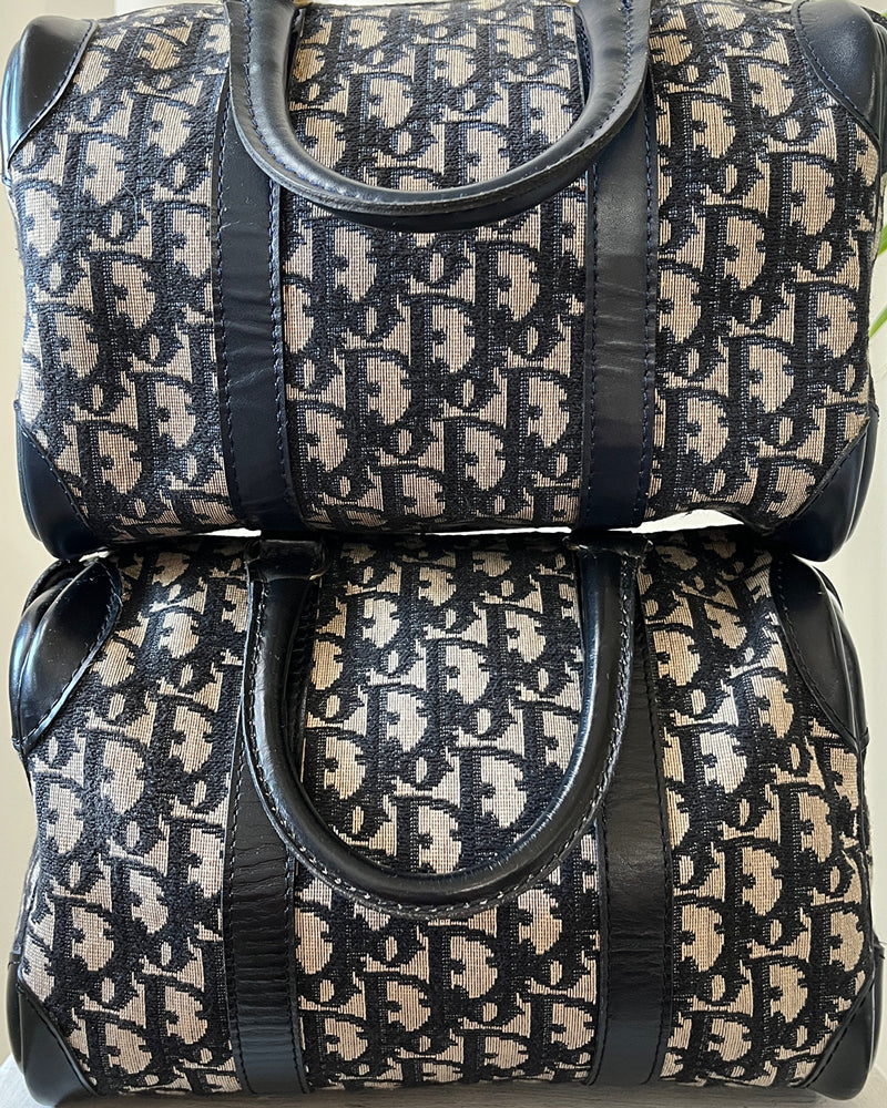 Christian Dior Trotter Used Boston Handbag Black Canvas Vintage