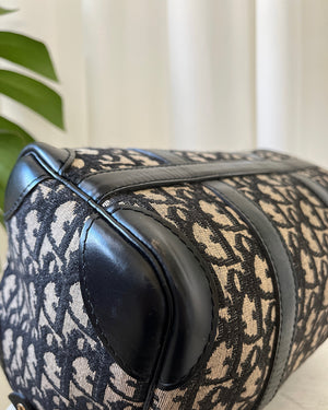 Christian Dior Black Trotter Charm Oblique Signature Boston Bag