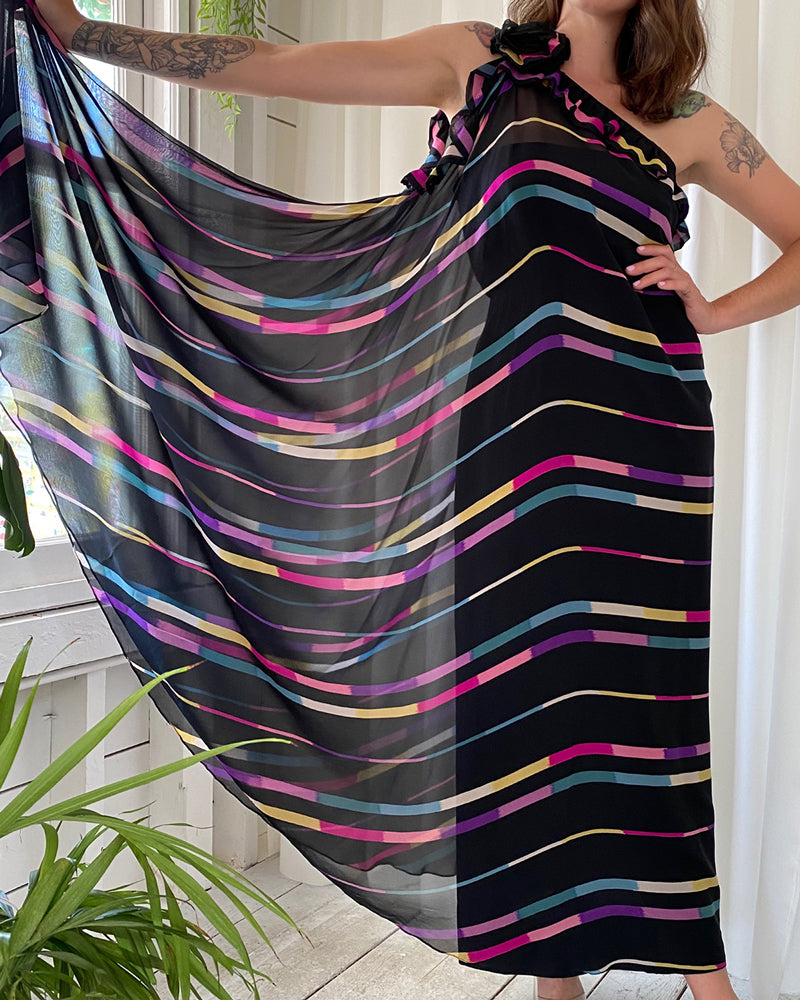 80s Silk One Shoulder Gown | S-M