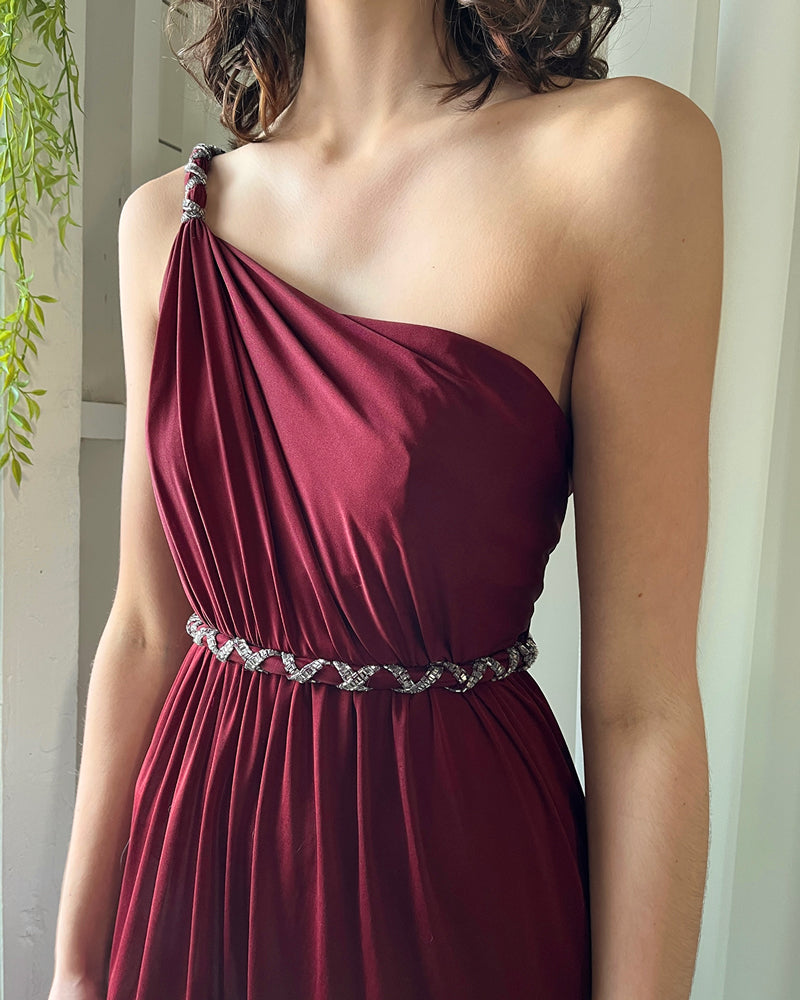 70s Beaded One Shoulder Gown | XS-S 70s Beaded One Shoulder Gown | XS-S