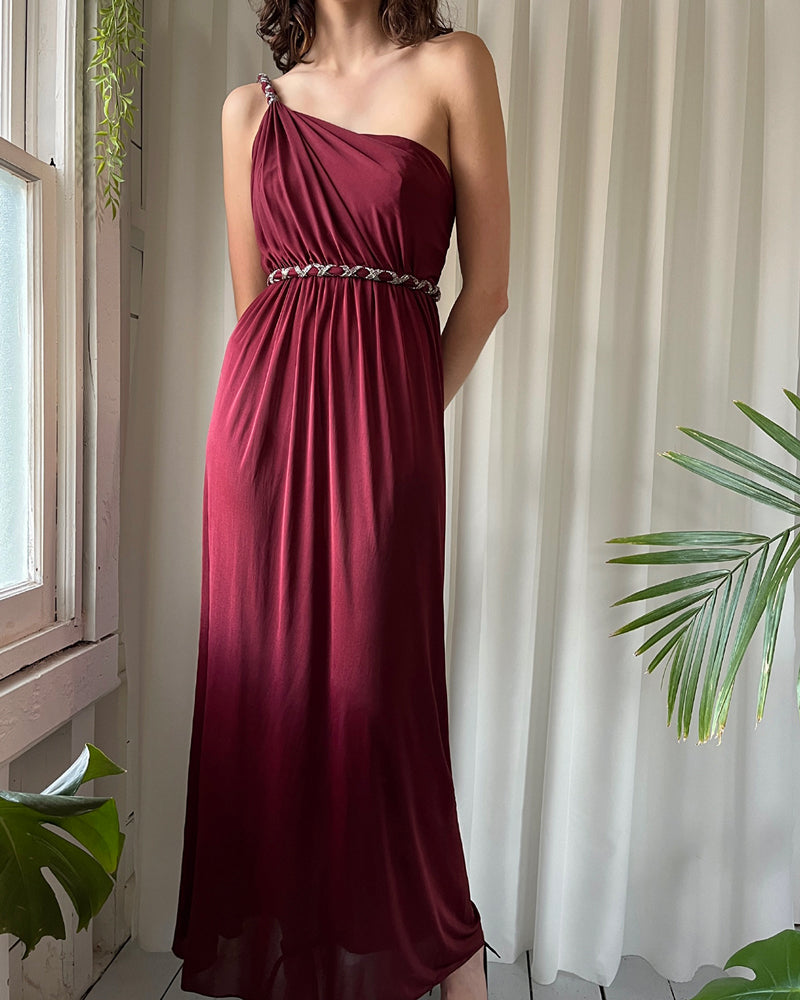 70s evening dress 70s Beaded One Shoulder Gown