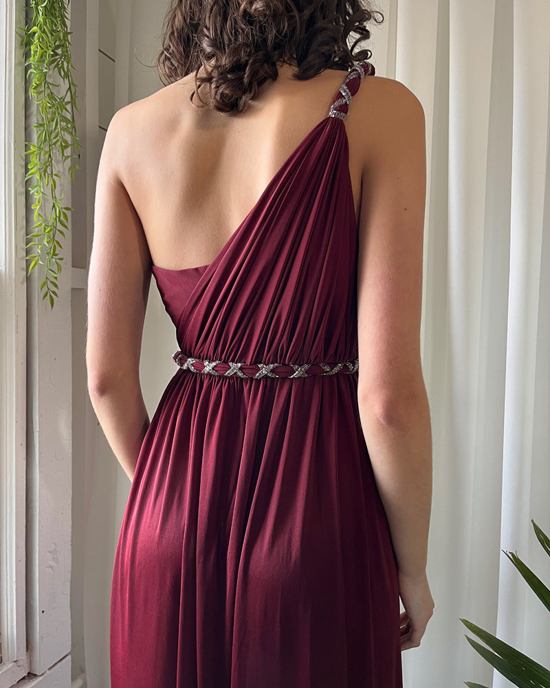 70s Beaded One Shoulder Gown | XS-S 70s Beaded One Shoulder Gown | XS-S