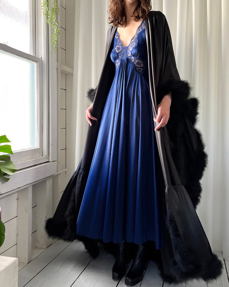 70s Feather Trim Dressing Gown | S-XL - Lucky Vintage 70s Feather Trim Dressing Gown | S-XL - Lucky Vintage