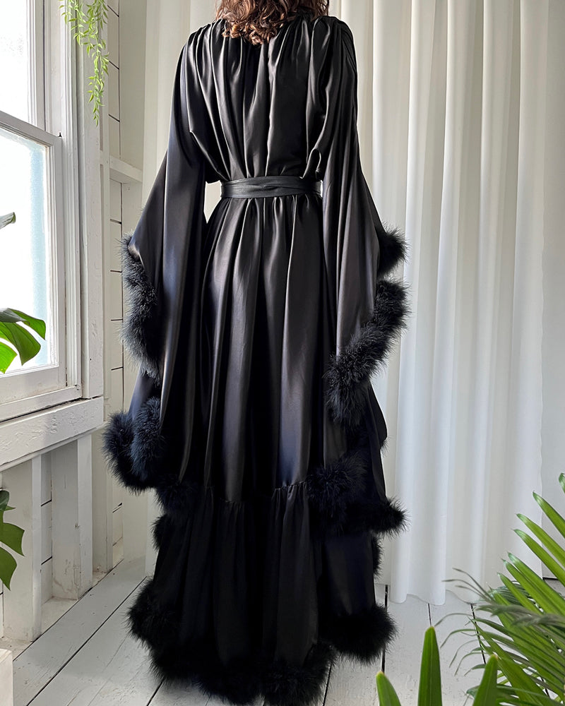 70s Feather Trim Dressing Gown | S-XL 70s Feather Trim Dressing Gown | S-XL