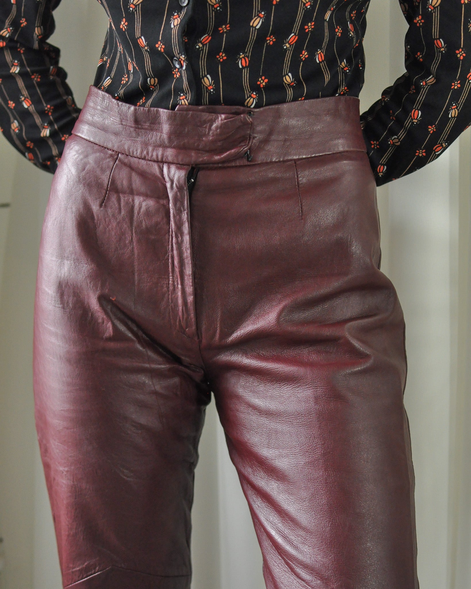 70s Burgundy Leather Pant Suit - Lucky Vintage