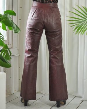 70s Burgundy Leather Pant Suit