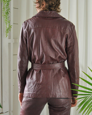 70s Burgundy Leather Pant Suit