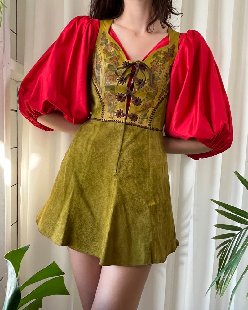70s Char Hand Painted Leather Corset Dress | XS-S