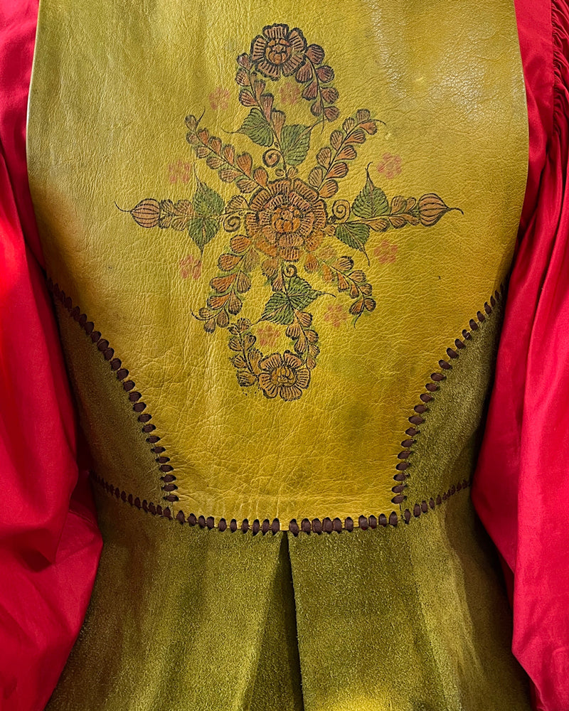 70s Char Hand Painted Leather Corset Dress | XS-S - Lucky Vintage 70s Char Hand Painted Leather Corset Dress | XS-S - Lucky Vintage