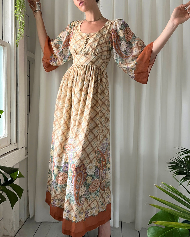 60s Floral Maxi Dress - Lucky Vintage